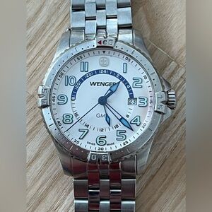 Wenger Men’s Watch Large White Dial Stainless Steel Bracelet Date Window 24 Hour